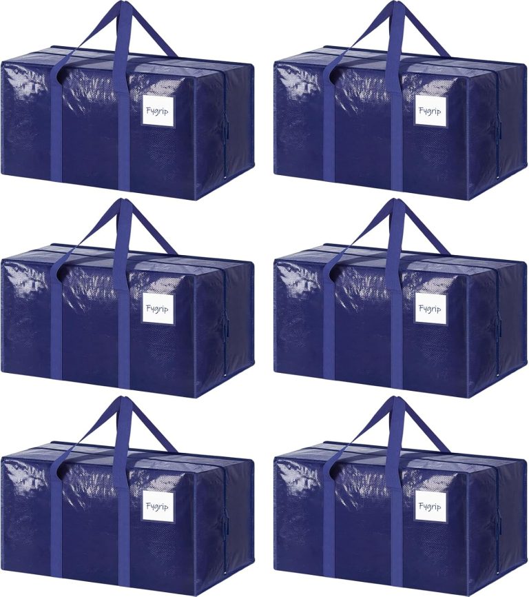6 Pack Extra Heavy Duty Large Moving Bags with Strong Zipper & Comfortable Handles, Sturdy & Durable Clothes Storage Bags Totes Bins, Blue Packing Moving Boxes for College Supplies, Dark Blue