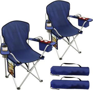 Folding Camping Chairs Durable 600D Oxford, Portable Outdoor Chair with Cooler Pouch, Cup Holder & Storage Pocket for Camping, Beach, Fishing