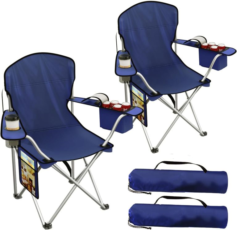 Folding Camping Chairs Durable 600D Oxford, Portable Outdoor Chair with Cooler Pouch, Cup Holder & Storage Pocket for Camping, Beach, Fishing