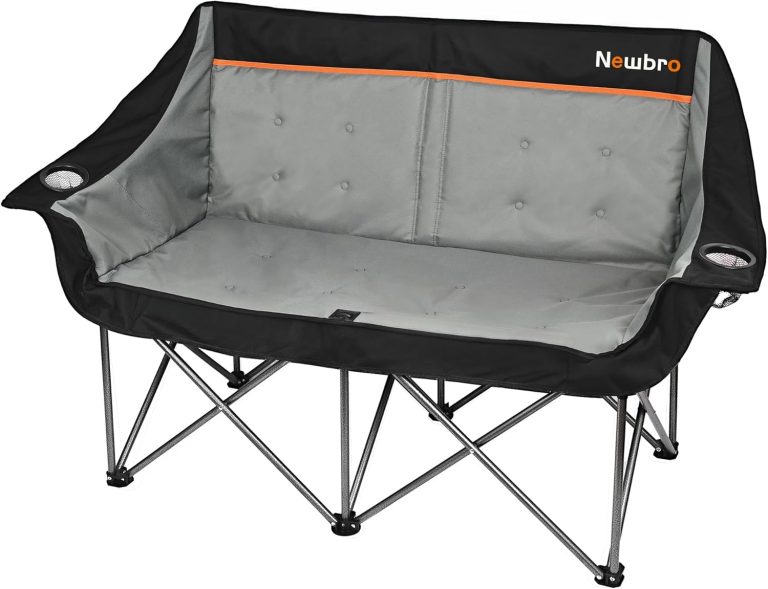 Oversized Double Camping Chair for Adults, Fully Padded Folding Camping Chairs Loveseat, Big Heavy Duty Outdoor Patio Lawn Chair with Arm Cup Holder