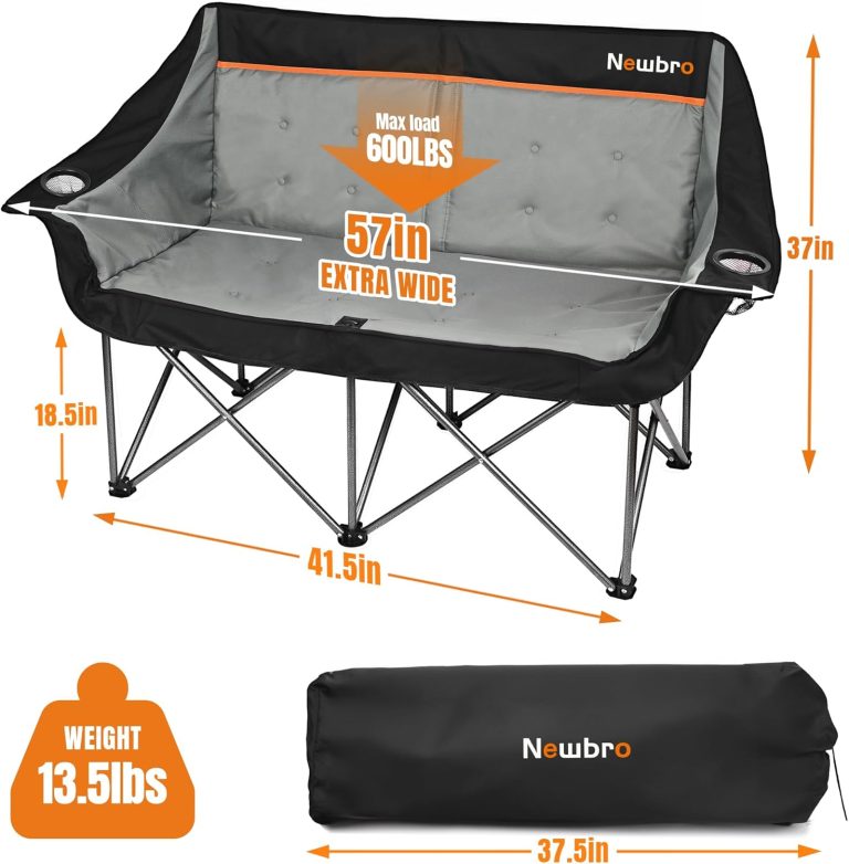 Oversized Double Camping Chair for Adults, Fully Padded Folding Camping Chairs Loveseat, Big Heavy Duty Outdoor Patio Lawn Chair with Arm Cup Holder